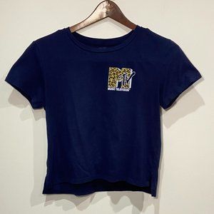 MTV Women's Navy Blue Cropped T-Shirt Size Small